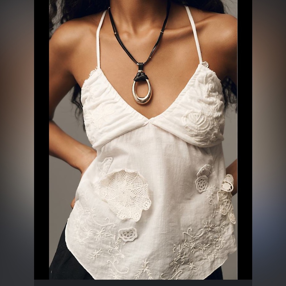 Anthropologie - camisole, handkerchief style white tank, L